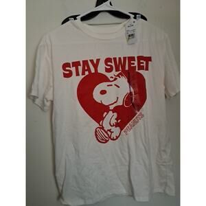 Peanuts Womens Beige T-shirt Size XL Short Sleeves Stay Sweet Graphic Design